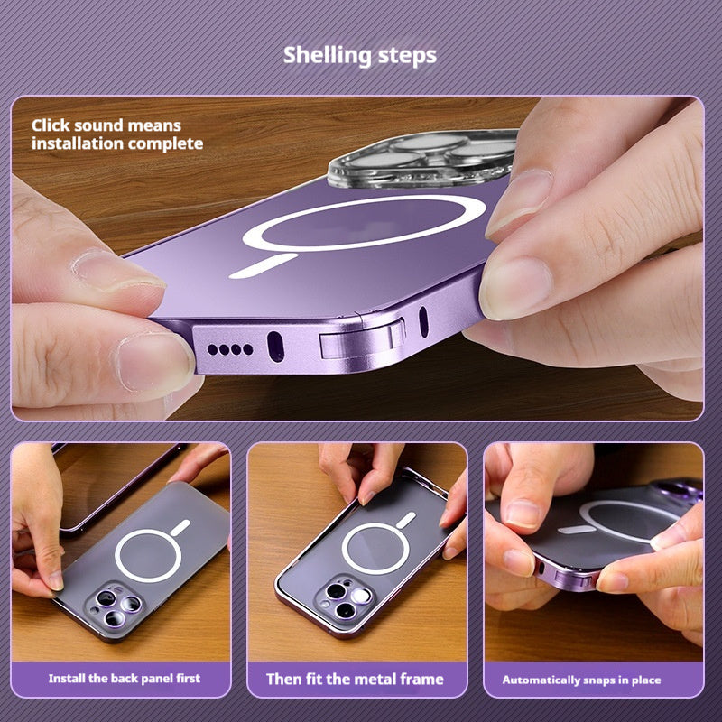 Metal Frame Phone Case Magnetic Suction Spring Fastener Transparent Eagle Eye Lens Protective Cover