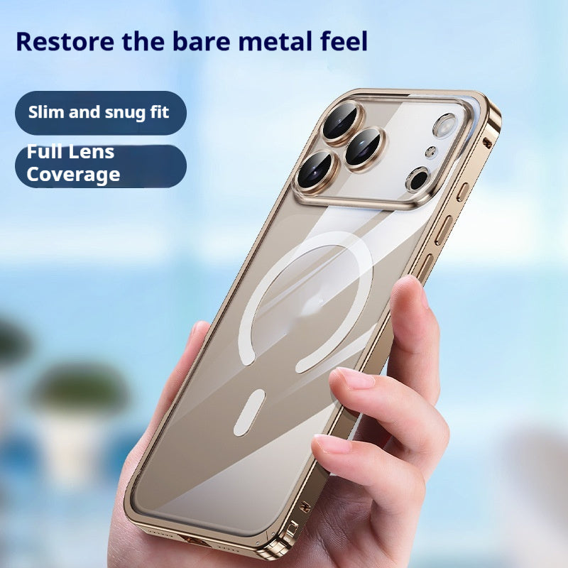 Metal Frame Phone Case Magnetic Suction Spring Fastener Transparent Eagle Eye Lens Protective Cover