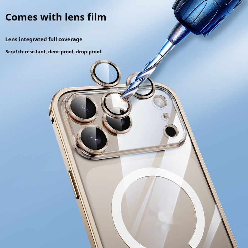 Metal Frame Phone Case Magnetic Suction Spring Fastener Transparent Eagle Eye Lens Protective Cover